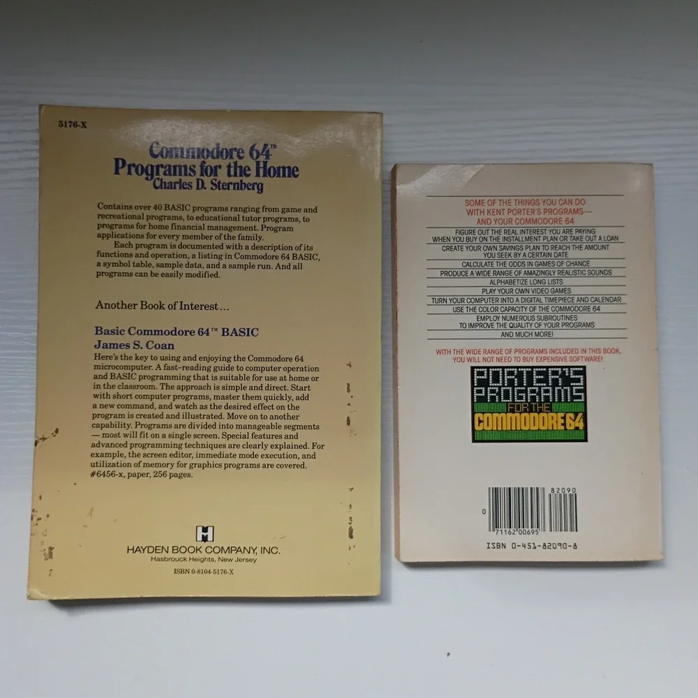 2 Vtg Commodore 64 Books-Porters Programs Kent Porter/Programs For The Home